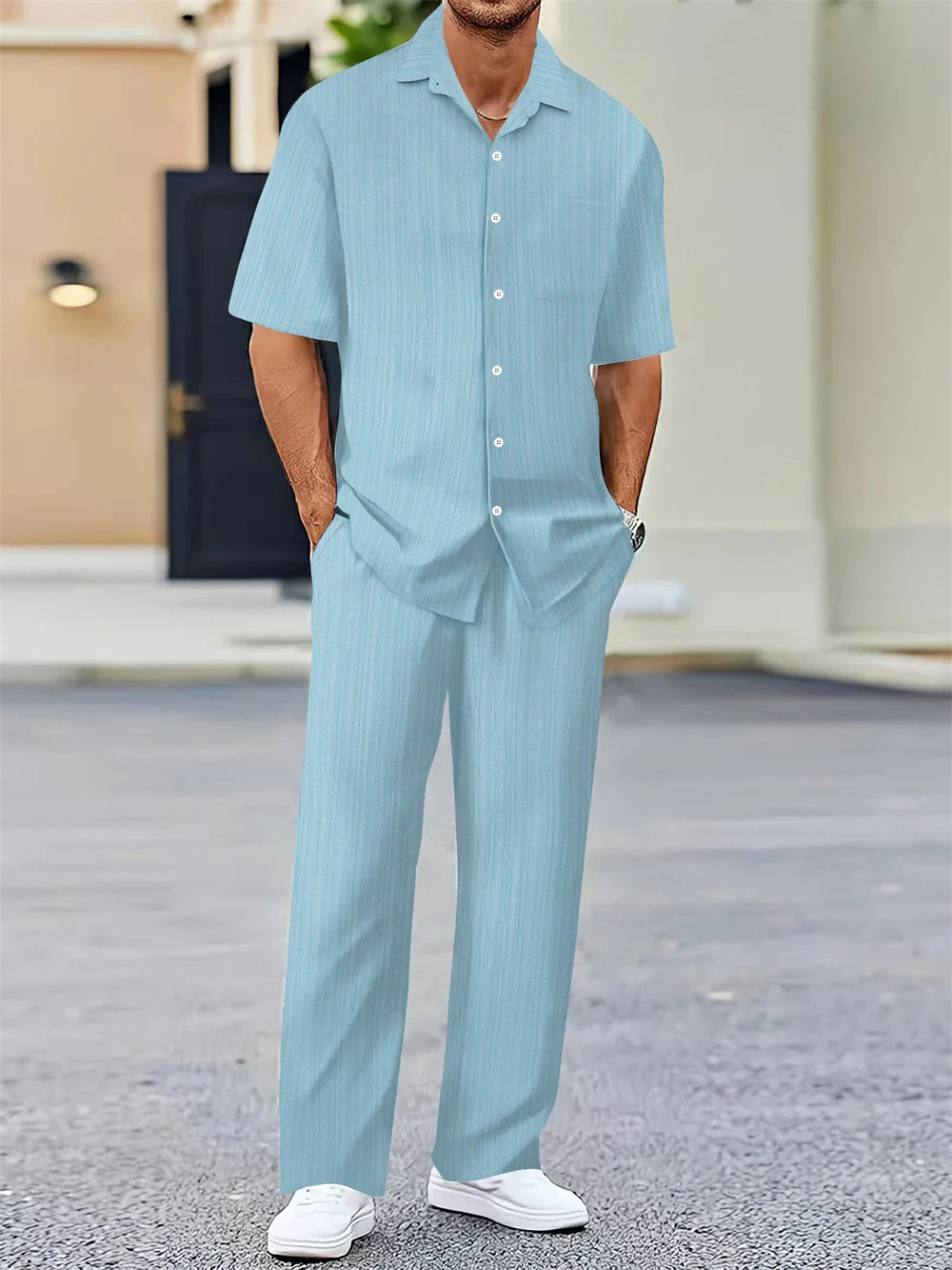 Men's Business Casual Shirt and Pants Set for Summer 2024