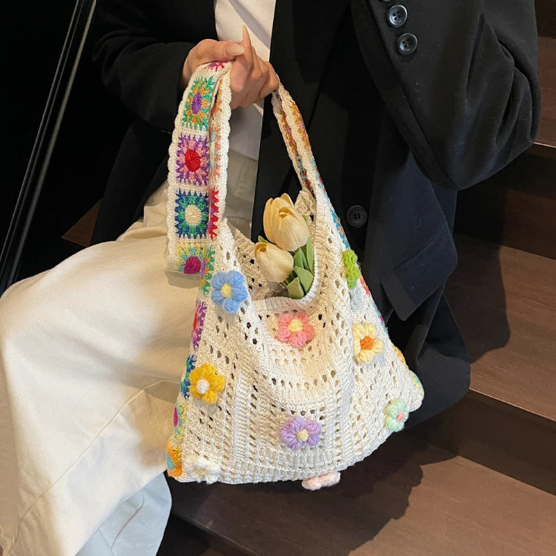 Cute Woven Knit Tote Bag – Stylish Beach & Shopping Shoulder Bag