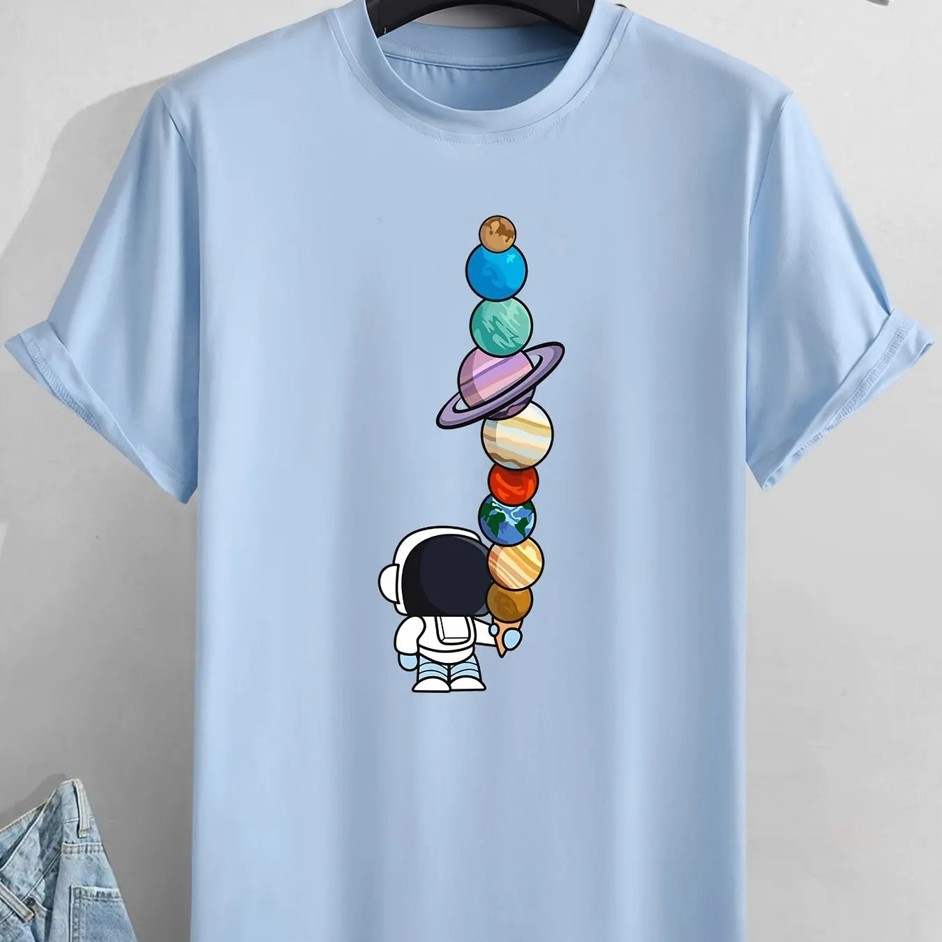 Men's Summer Casual Cotton Astronaut Print T-Shirt