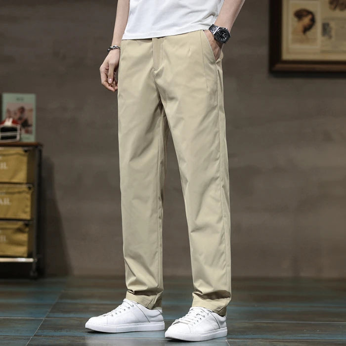 Summer Thin Ice Silk Casual Pants for Men in Solid Color Loose Straight Fashionable Light Business Casual Long Trousers Male