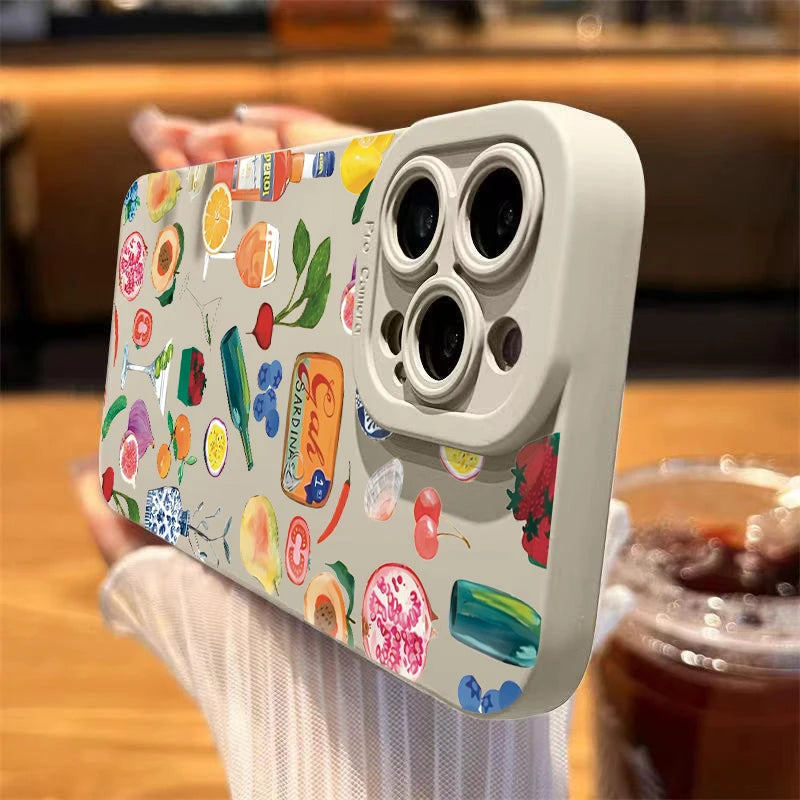 Vibrant Stylish Fruit Juice Flower Pattern Phone Case for iPhone