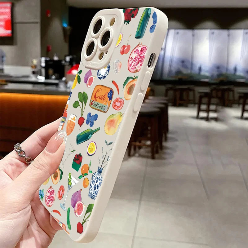 Vibrant Fruit Juice Flower Pattern Phone Case with Shock Proof Design