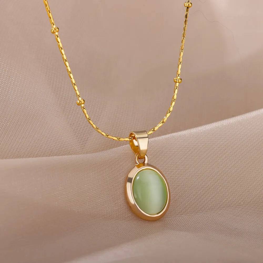 Stunning Elegant Fashion Stone Opal Oval Necklace for Women