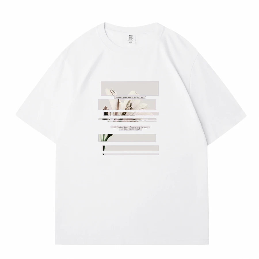 WAVLATII Women's Casual Dark Grey Flower Printed T-Shirt