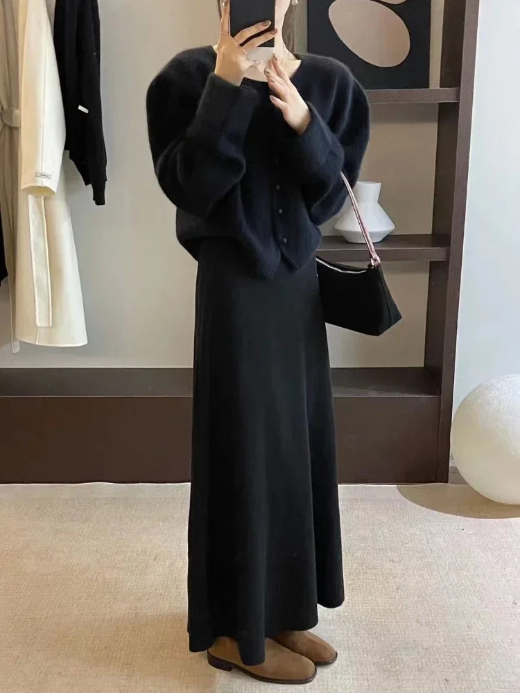 Women's Korean Pure Wool Big Swing Skirt – 2024 High-Quality Long Flowy Skirt
