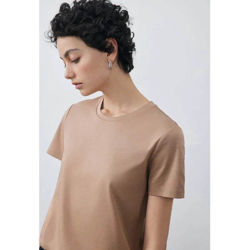 Soft Mulberry Silk Cotton T-Shirt for Women – Loose Fit, Round Neck, Short Sleeve, High-Quality Summer Top