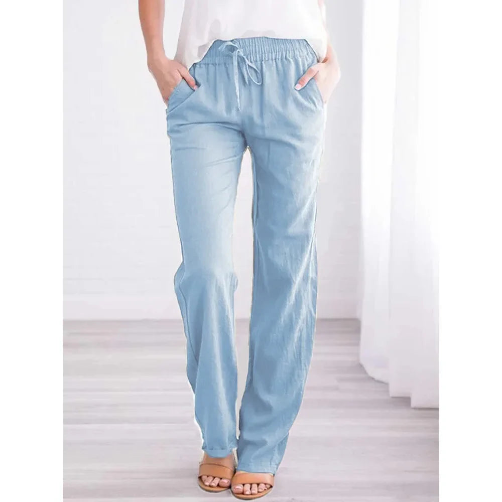 Women's Cotton-Linen Relaxed Fit Drawstring Pants – Breathable, Casual, and Effortlessly Stylish
