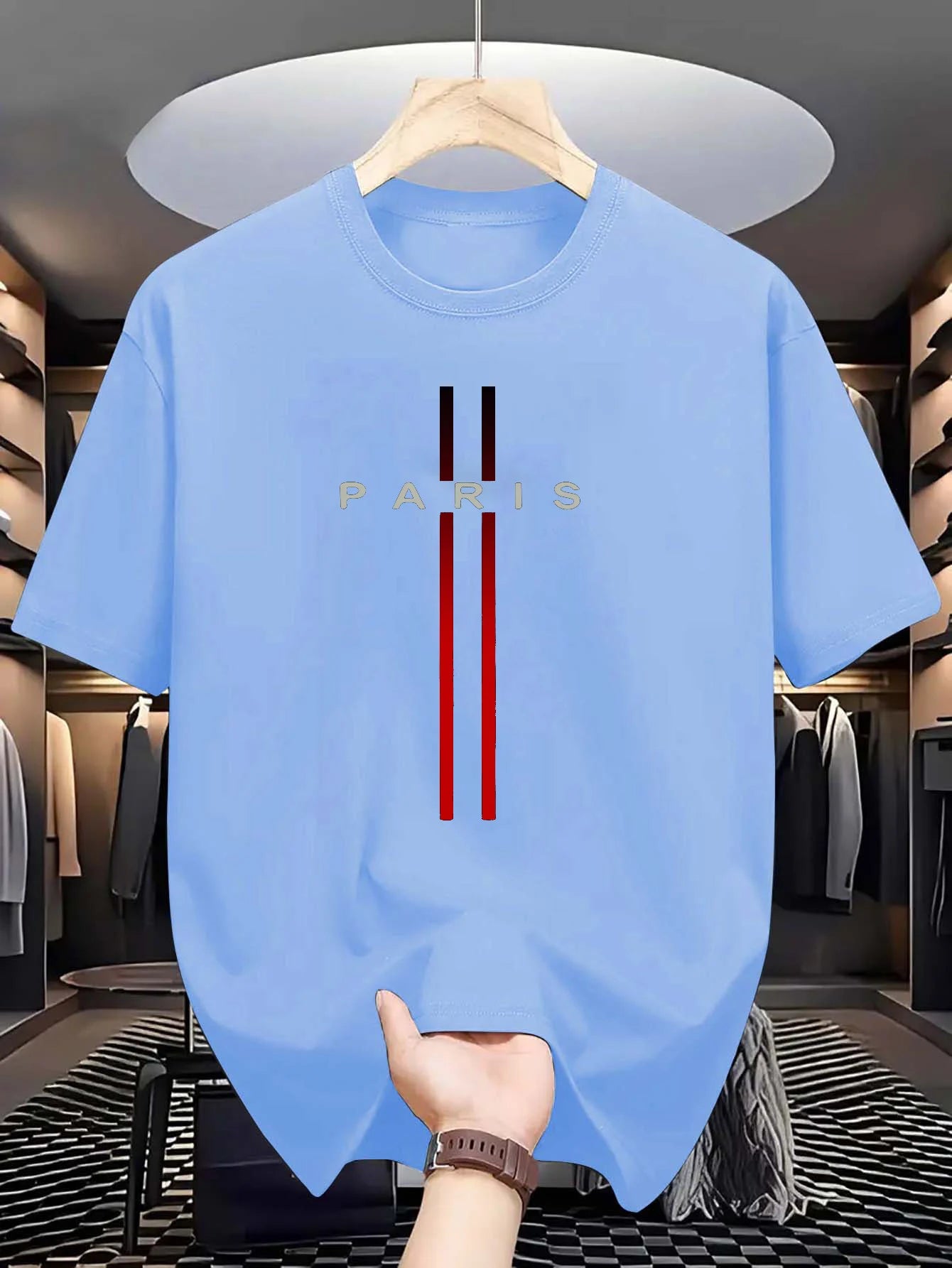 Men's 100% Pure Cotton Paris Print Casual T-Shirt
