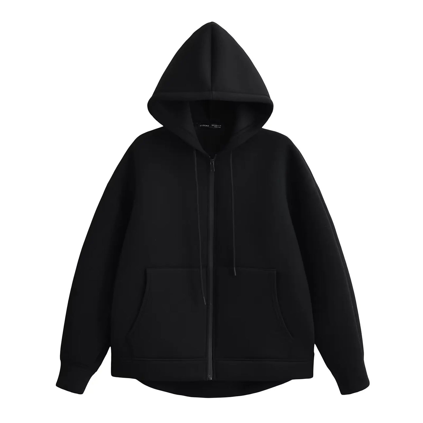 TRAFZA Women’s Autumn Gray Hooded Jacket – Zipper Coat with Big Pockets and Long Sleeves (Loose Fit)