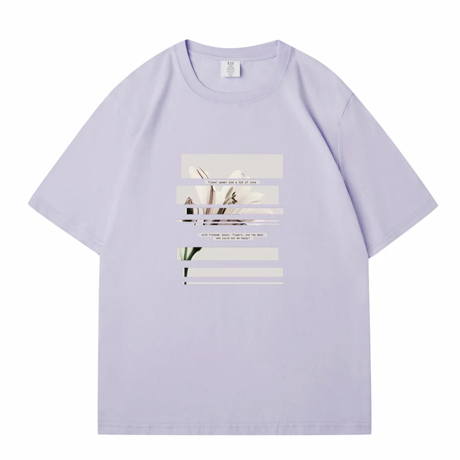 WAVLATII Women's Casual Dark Grey Flower Printed T-Shirt