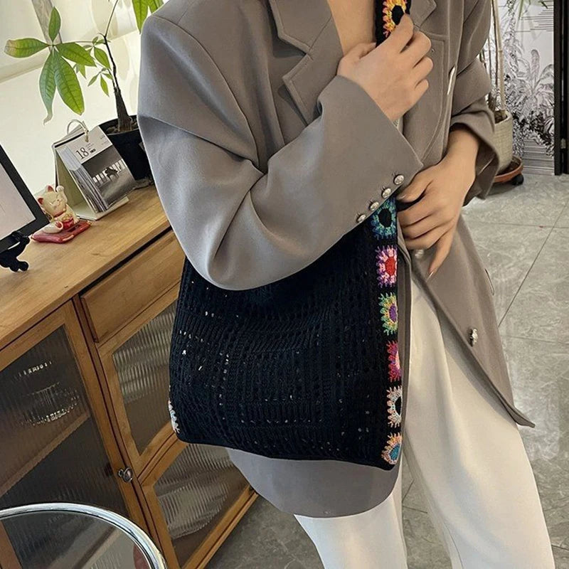 Cute Woven Knit Tote Bag – Stylish Beach & Shopping Shoulder Bag