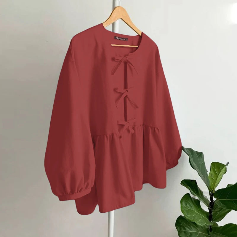 2025 ZANZEA Women Elegant 3/4 Sleeve Solid Blouse Spring Fashion Shirt Casual Summer OL Work Tops Stylish Holiday Blusas Tunic