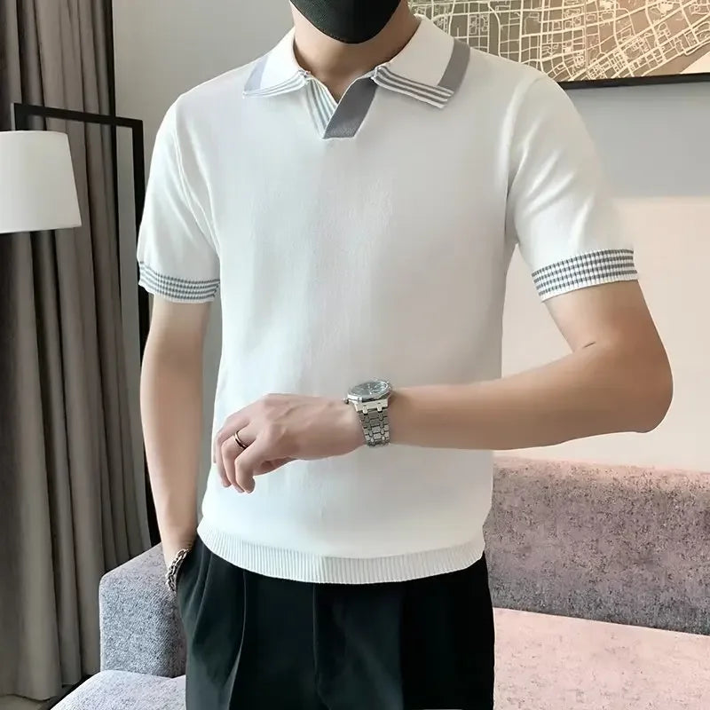 Summer New Men's Polo Shirt Slimming British Style Comfort