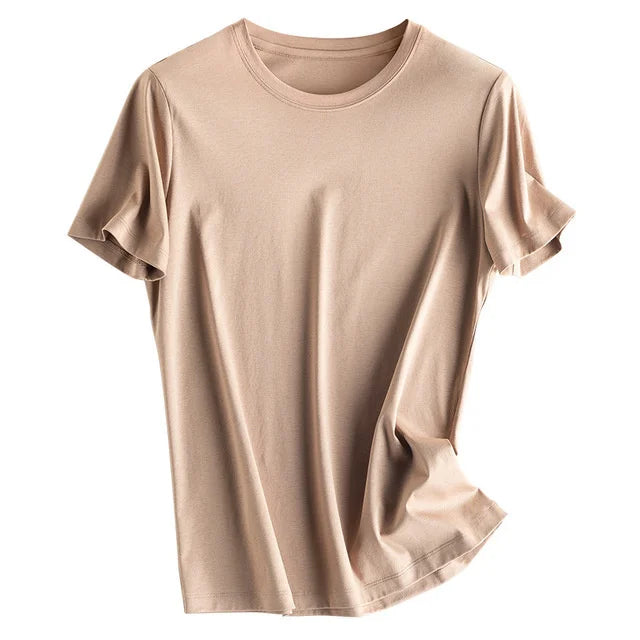 Soft Mulberry Silk Cotton T-Shirt for Women – Loose Fit, Round Neck, Short Sleeve, High-Quality Summer Top