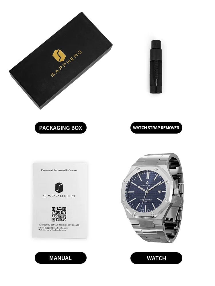SAPPHERO Men's Luxury Waterproof Stainless Steel Watch Gift
