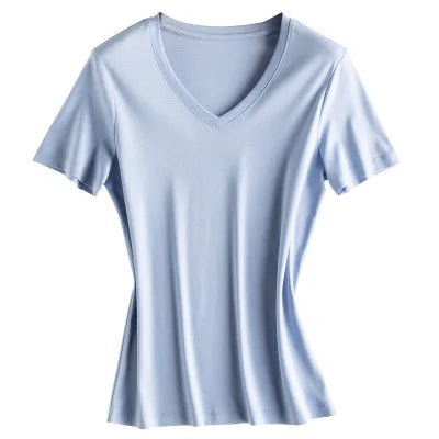 Soft Mulberry Silk Cotton T-Shirt for Women – Loose Fit, Round Neck, Short Sleeve, High-Quality Summer Top