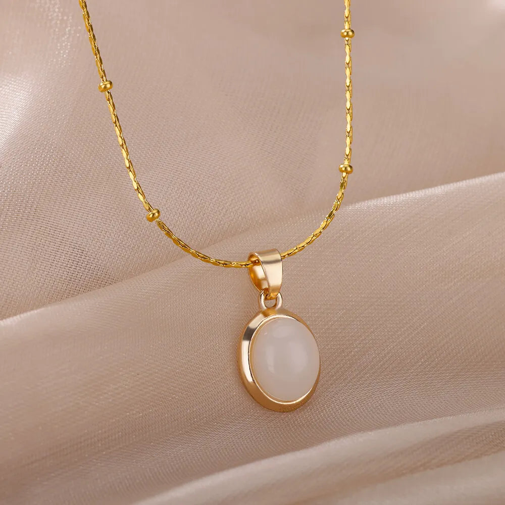 Stunning Elegant Fashion Stone Opal Oval Necklace for Women