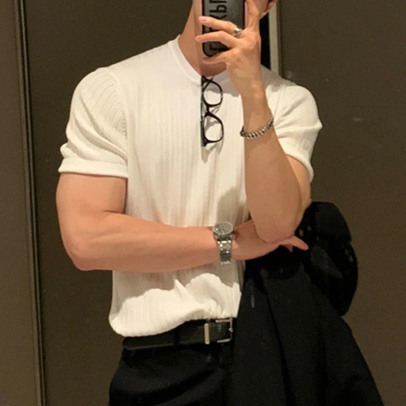 Light Luxury Summer Men's O Neck T Shirt for Casual Style