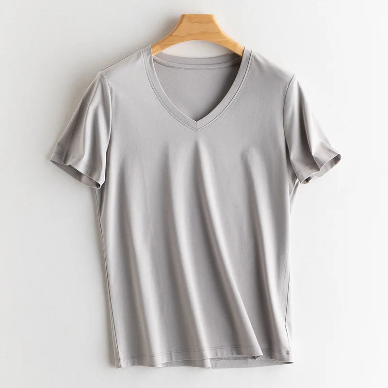 Soft Mulberry Silk Cotton T-Shirt for Women – Loose Fit, Round Neck, Short Sleeve, High-Quality Summer Top