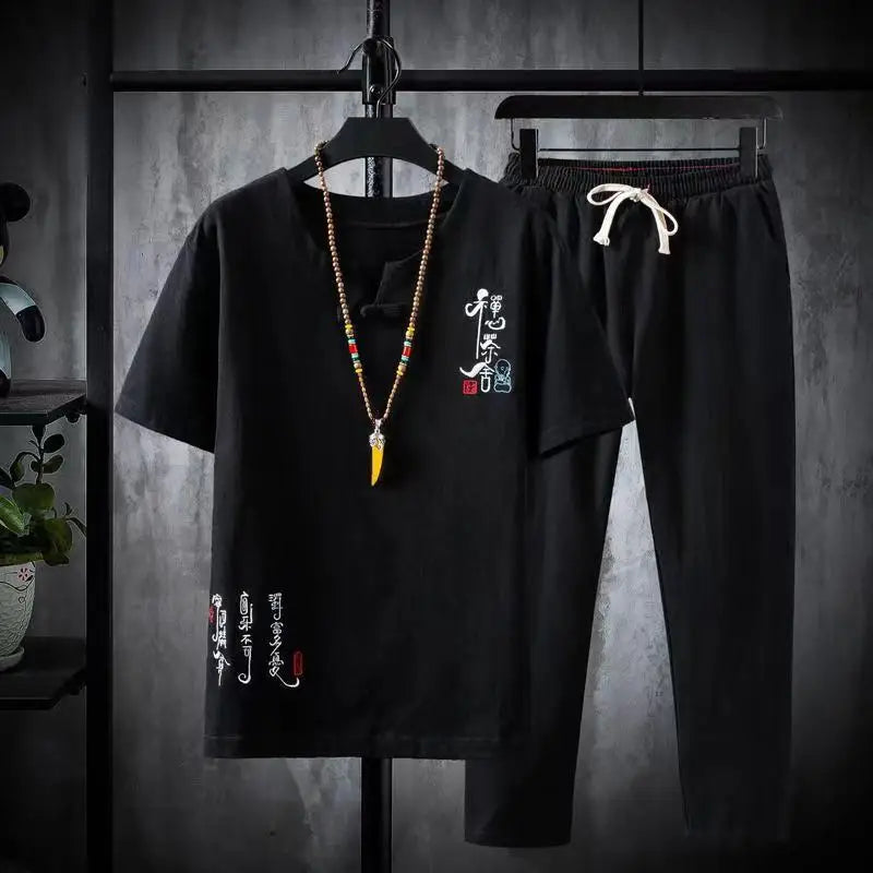 2024 Summer Casual Chinese Style Cotton Linen Suit Set