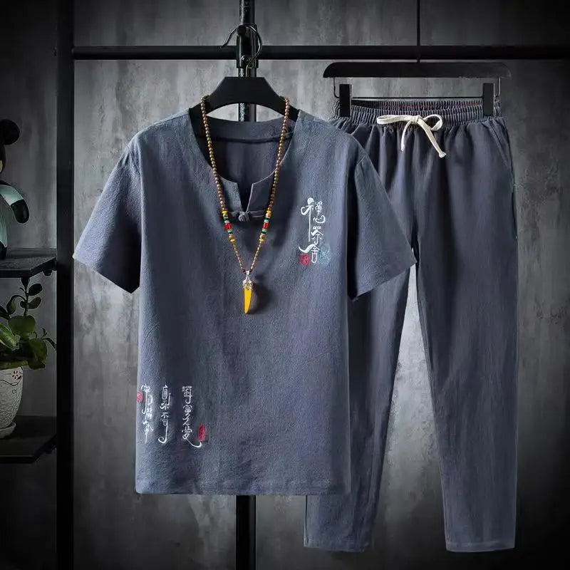 2024 Summer Casual Chinese Style Cotton Linen Suit Set