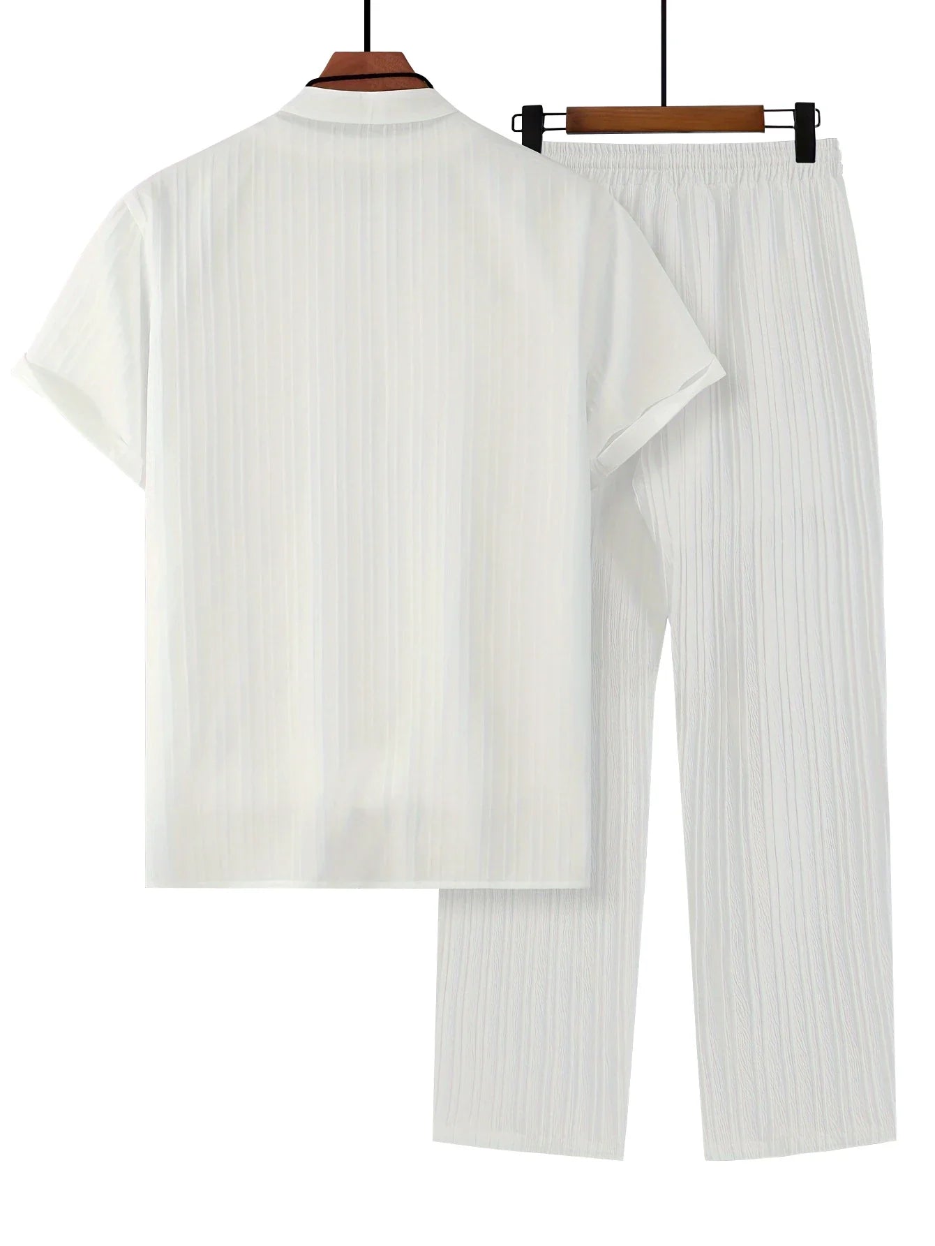 Trendy Texture Wave Stripe Short Sleeved Casual Suit