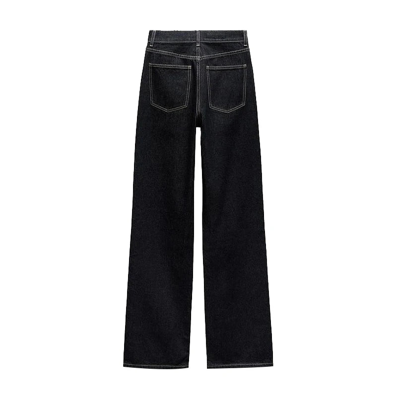 Women's Street Style Denim Jacket and Pants Set – Belted Spliced Lapel Jacket and High-Waisted Straight Pants (Spring 2025)