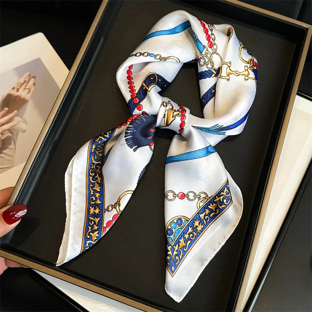Elegant Luxury Chain Print Silk Scarf For Fashionable Sun Protection