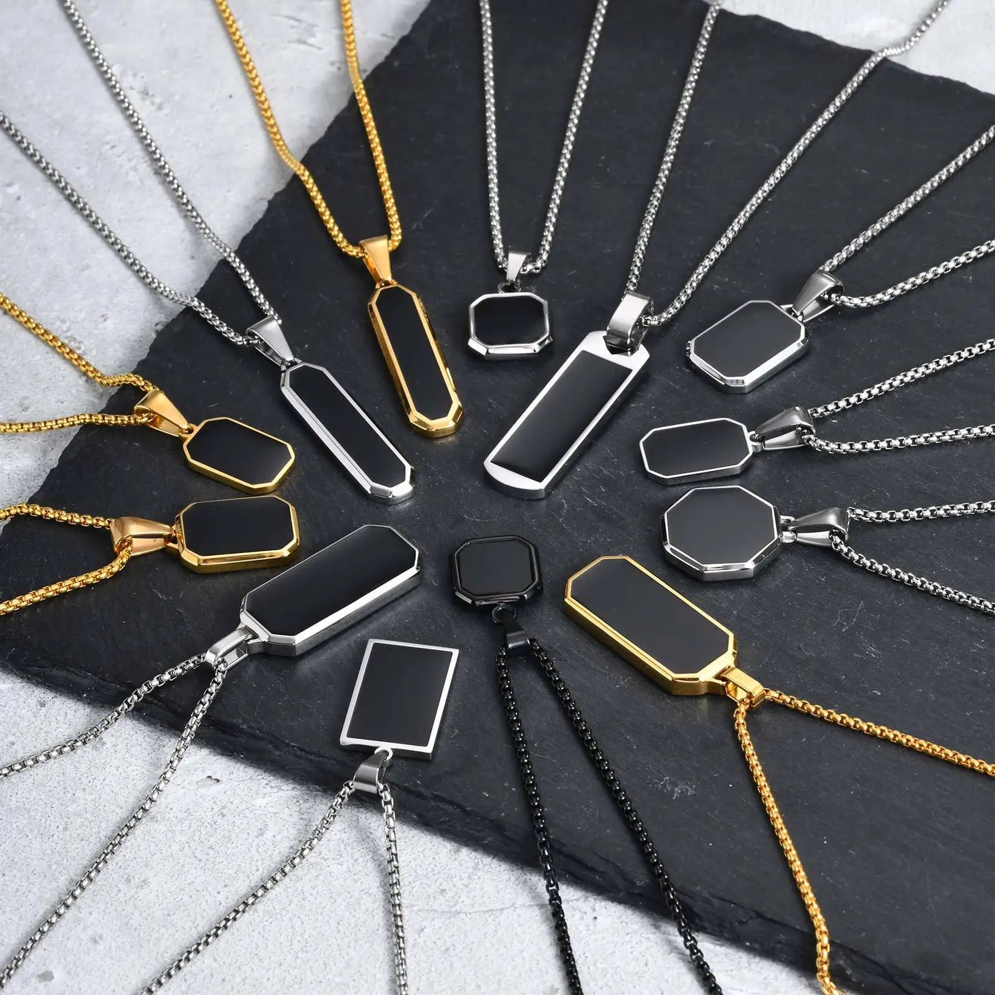 Waterproof Casual Black Enamel Necklaces for Men