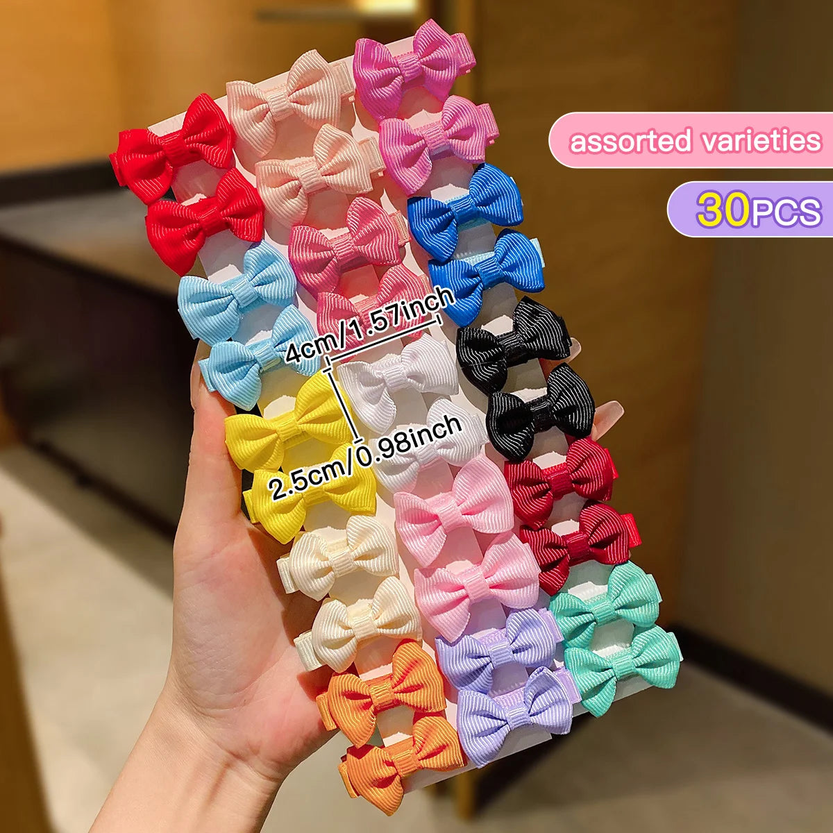 Vibrant 30 Colored Random Bow Fabric Hair Clips for Daily Style