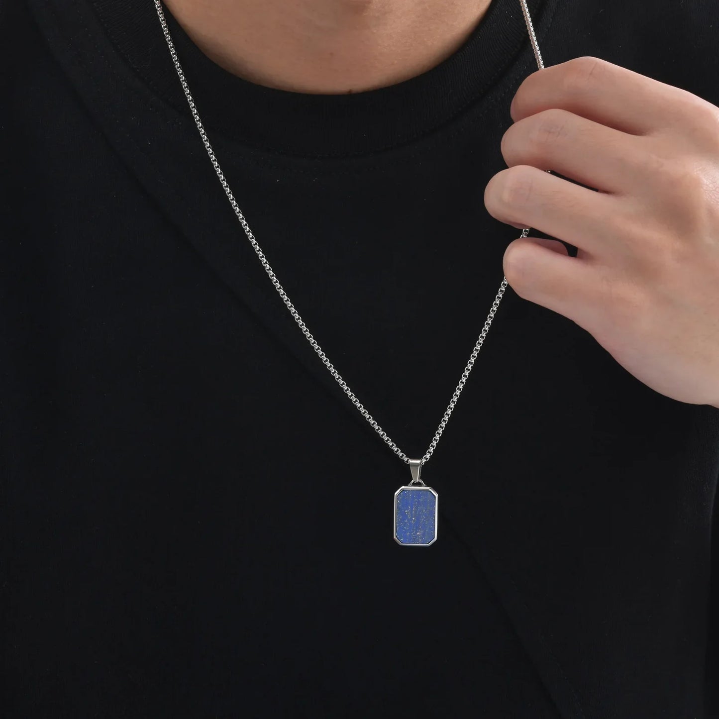 Trendy Pendant Necklaces for Men with Square Natural Stone