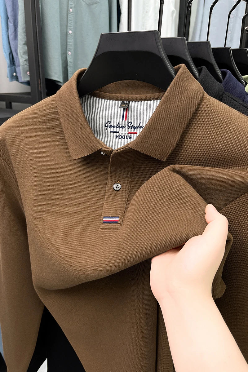 Luxury Embroidered Long Sleeve Polo Shirt for Men
