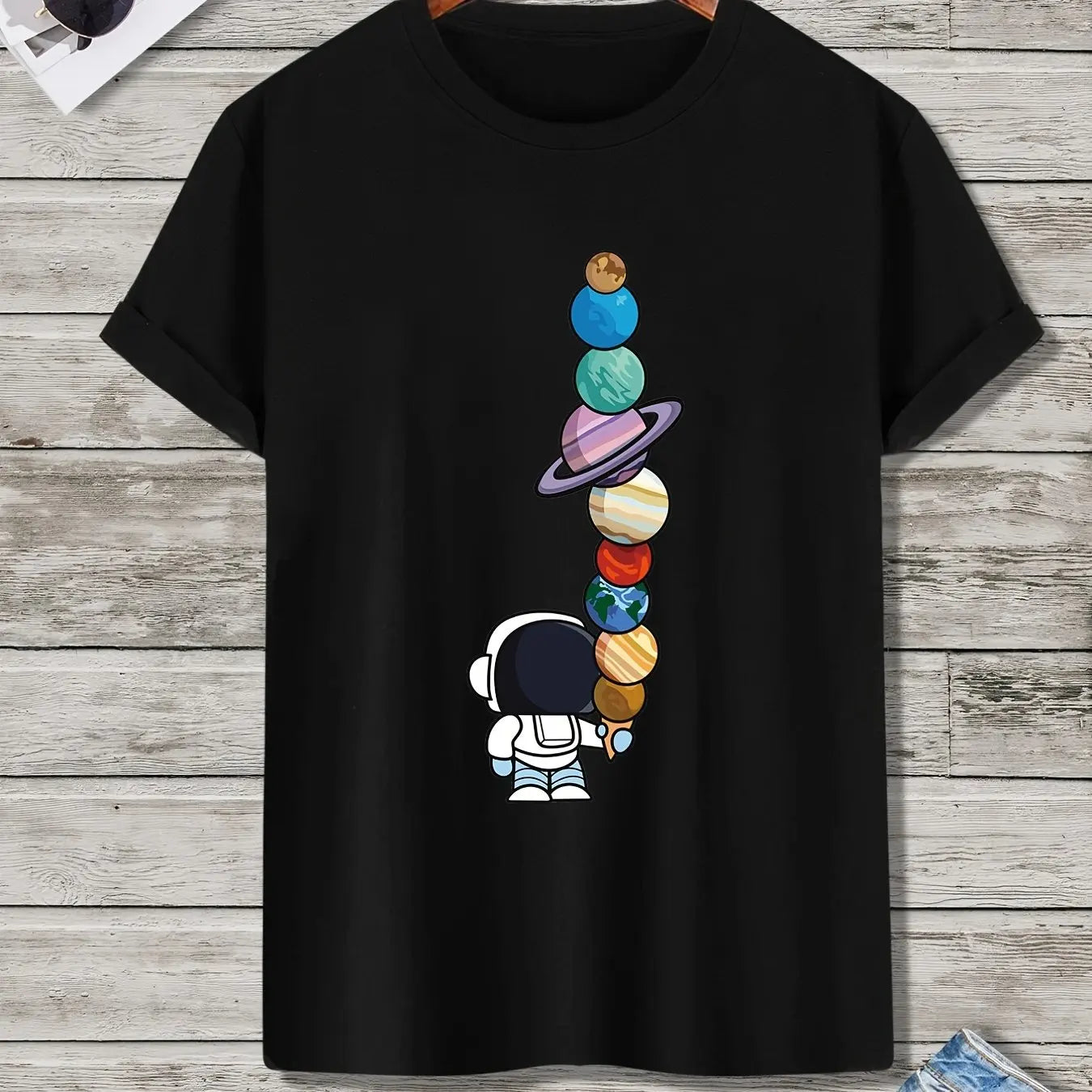 Men's Summer Casual Cotton Astronaut Print T-Shirt