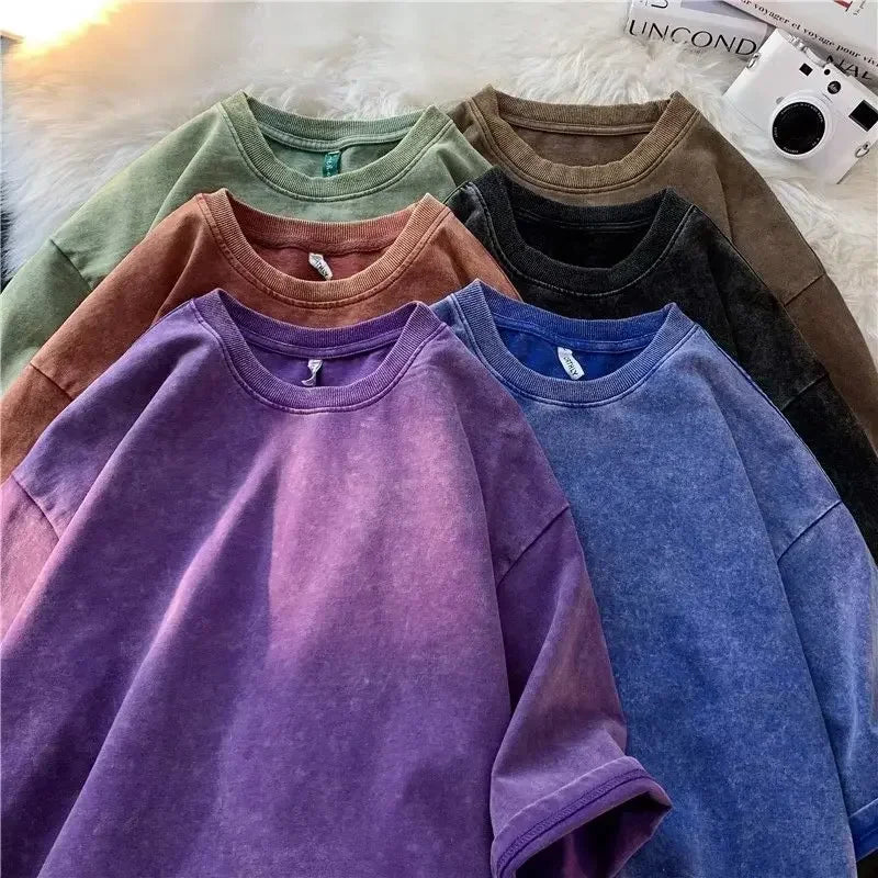 Unisex Vintage Heavyweight Washed T-Shirt – Retro Oversized Cotton Tee