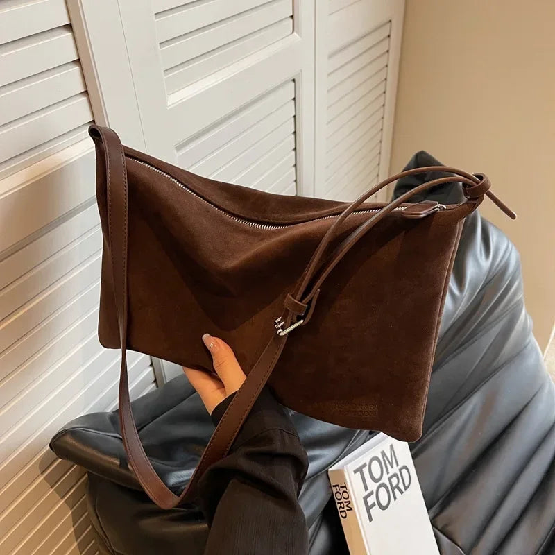 Women's Slouchy Vintage Frosted Suede New Fall/winter Shoulder Underarm Bag Simple Tote Bag Large Capacity Commuter Bag