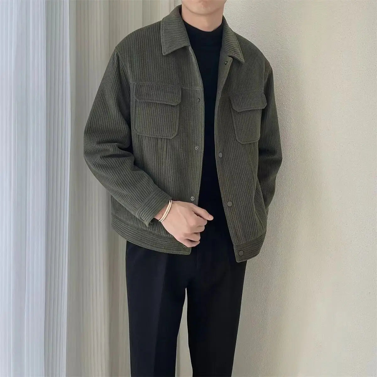 Korean 2024 Men's Casual Patchwork Long Sleeve Jacket