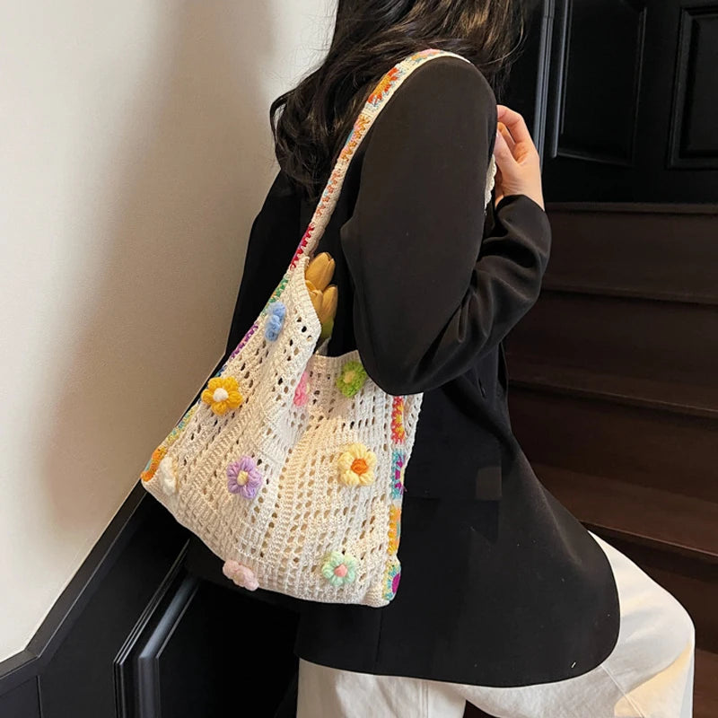 Cute Woven Knit Tote Bag – Stylish Beach & Shopping Shoulder Bag