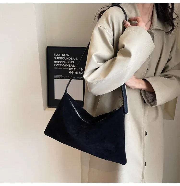 Women's Slouchy Vintage Frosted Suede New Fall/winter Shoulder Underarm Bag Simple Tote Bag Large Capacity Commuter Bag