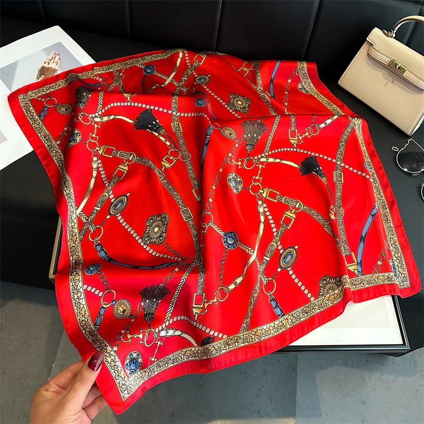 Elegant Luxury Chain Print Silk Scarf For Fashionable Sun Protection