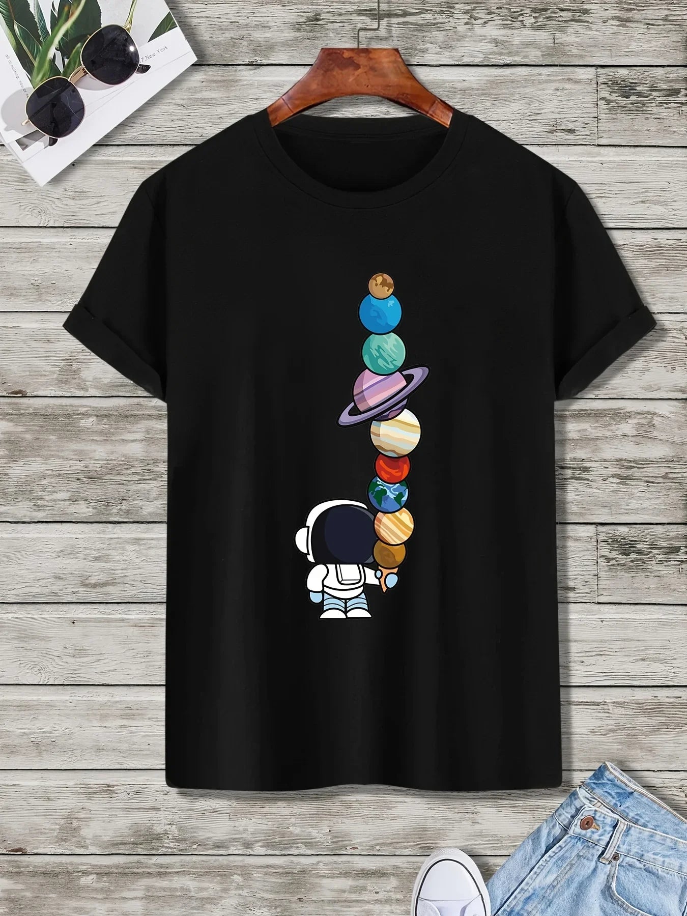 Men's Summer Casual Cotton Astronaut Print T-Shirt