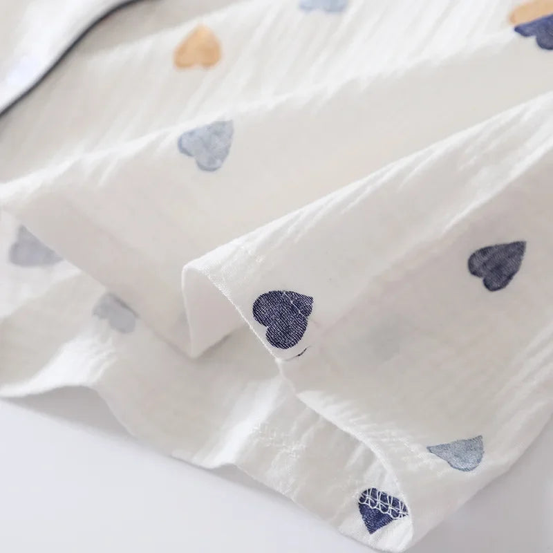 Japanese Summer Cotton Gauze Heart-Shaped Pajamas Suit