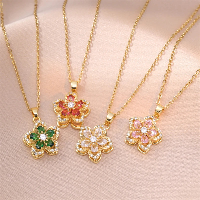 Radiant Shiny Zircon Romantic Flower Necklace for Elegant Occasions