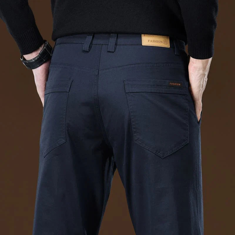New Pure 97% Cotton Casual Pants for Men Black Khaki Gray Blue Business Slim Straight Elastic Fashion Casual Long Pants Male