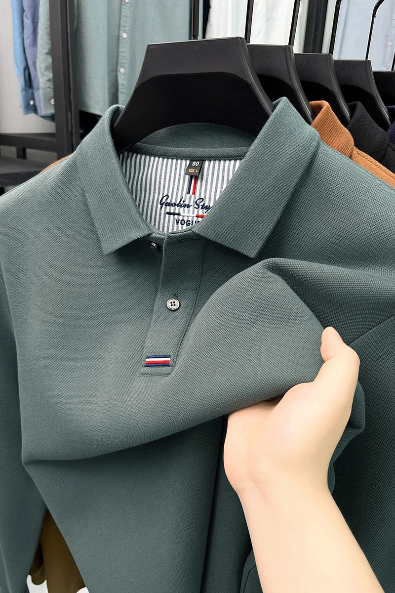 Luxury Embroidered Long Sleeve Polo Shirt for Men