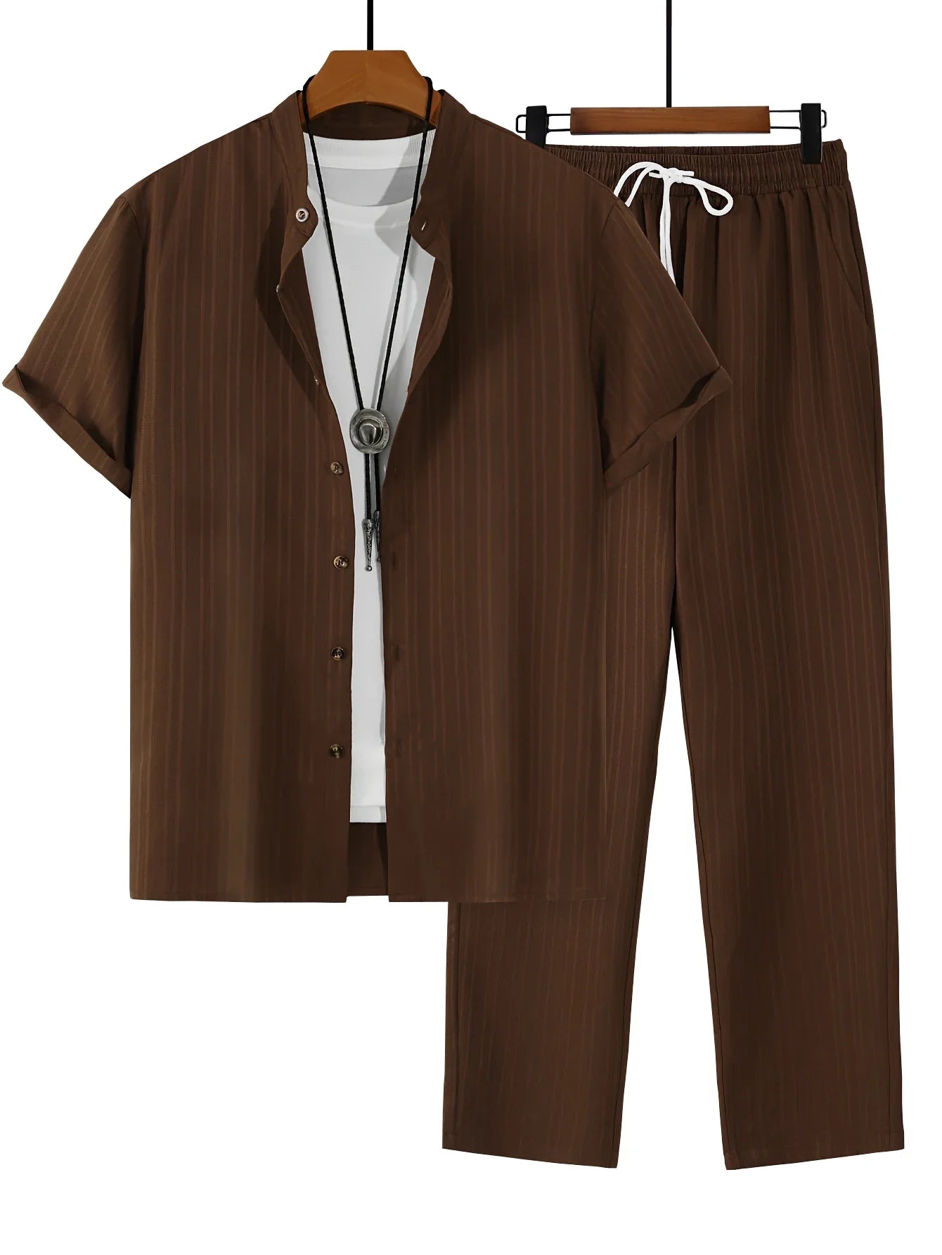 Trendy Texture Wave Stripe Short Sleeved Casual Suit