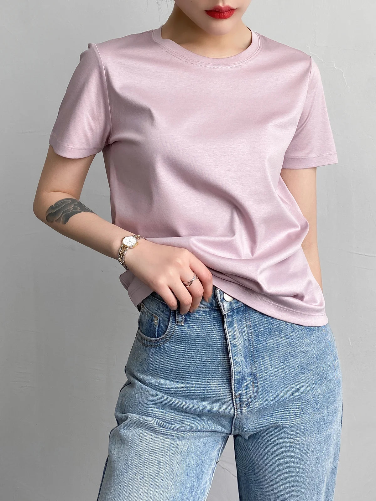 Soft Mulberry Silk Cotton T-Shirt for Women – Loose Fit, Round Neck, Short Sleeve, High-Quality Summer Top