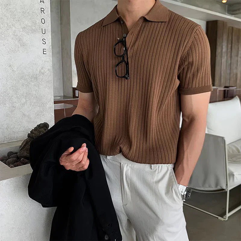 Summer Men's Retro Knit Polo Shirt for Stylish Comfort