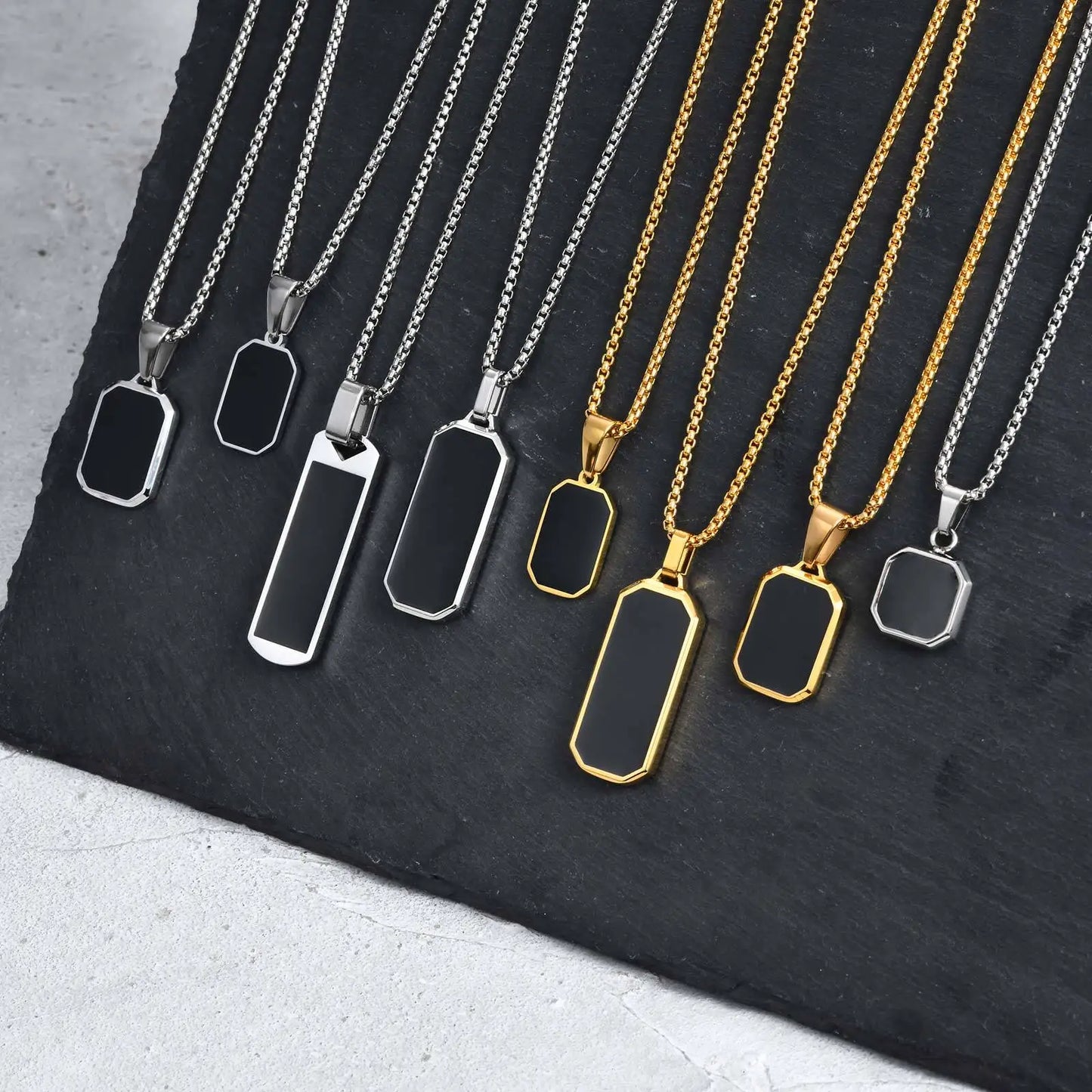Waterproof Casual Black Enamel Necklaces for Men
