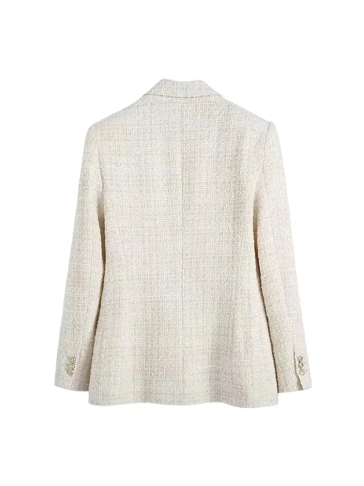 TRZA Women Fashion Tweed Double Breasted Blazer Coat Chic Style