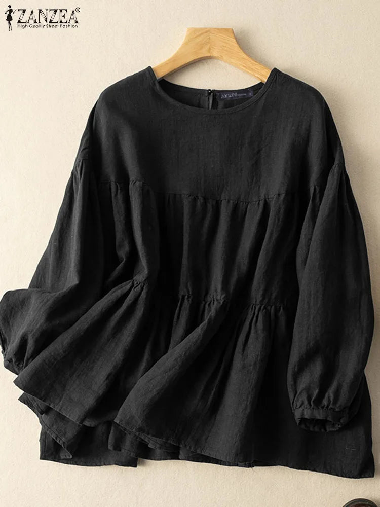 ZANZEA Autumn Vintage Long Sleeve Cotton Blouse for Women